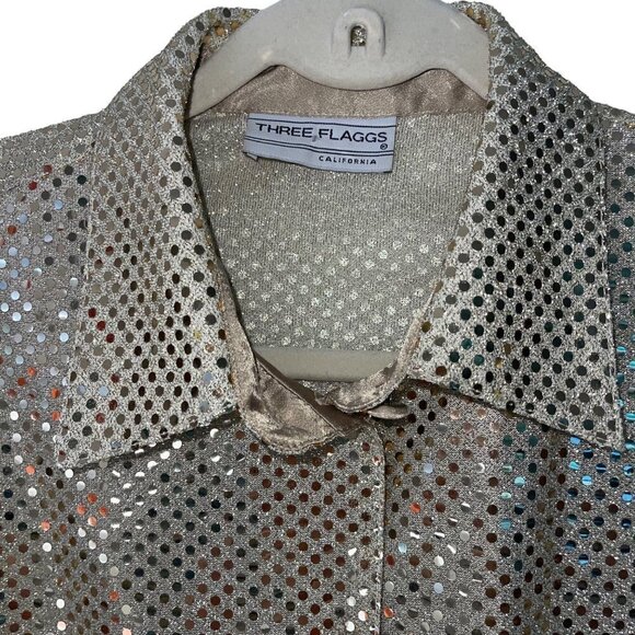 Three Flaggs Vintage Womens Shirt Size Medium Gold Metallic Glitter Long Sleeve - Picture 3 of 10